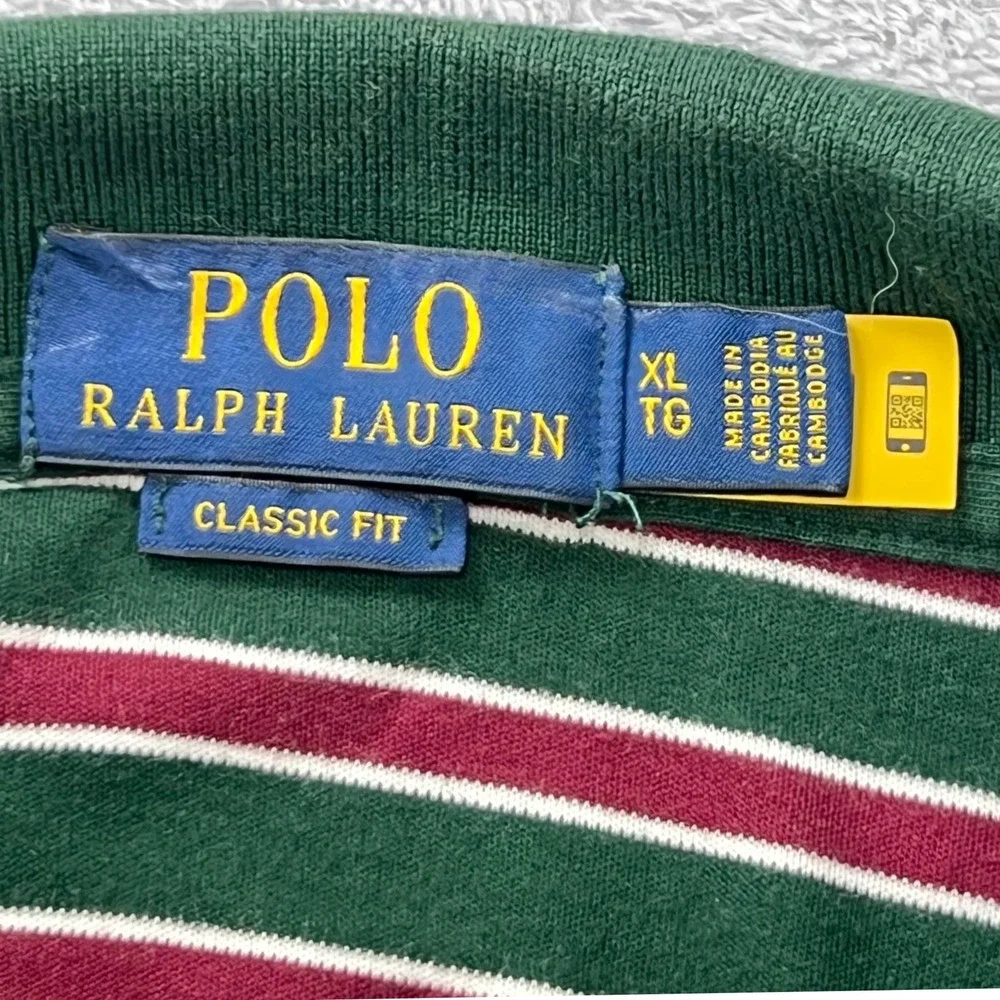 Polo Ralph Lauren Mens XL Classic Fit Striped Polo Shirt Green Maroon White